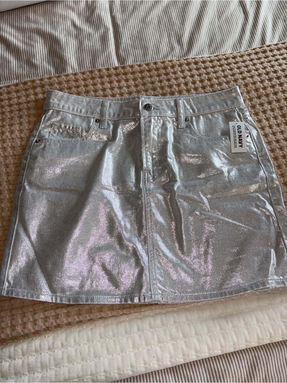 Old Navy Silver Metallic Mini Skirt with Shimmer